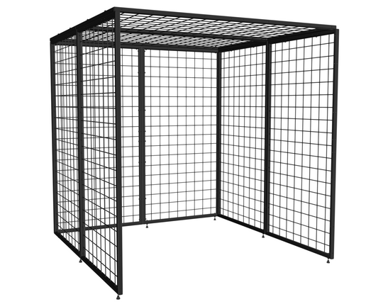 Image of the Summit Sensory Gym Universal Exercise Unit, showcasing an empty black metal grid structure. The simple, sturdy frame features grid panels on all sides, including the top, providing a versatile setup for therapy equipment and exercises. The minimalistic design highlights its adaptability and durability.